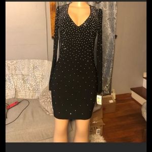NWT INC Womens Studded Mini Bodycon Dress Black
